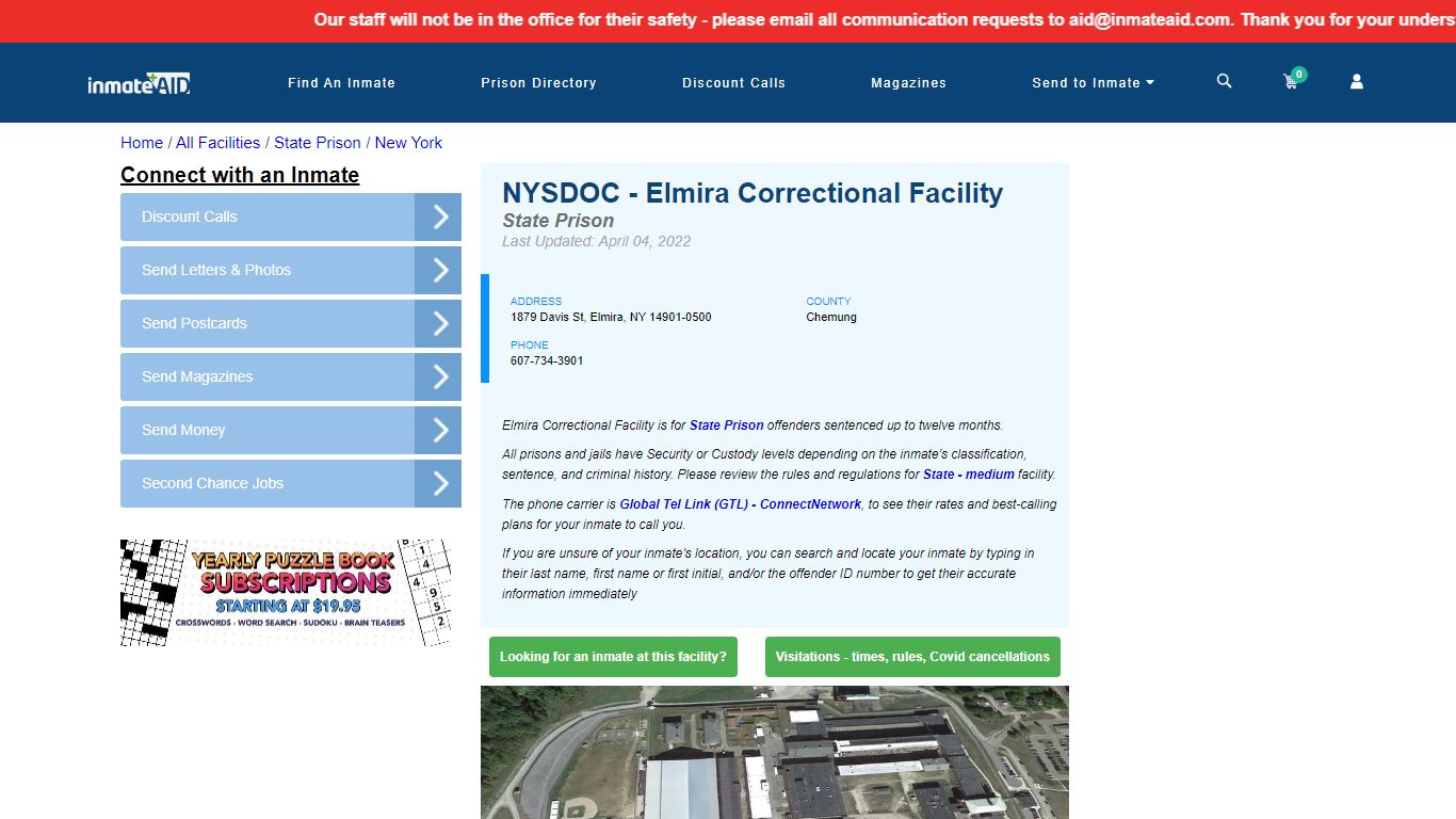 NY DOC - Elmira Correctional Facility & Inmate Search ...