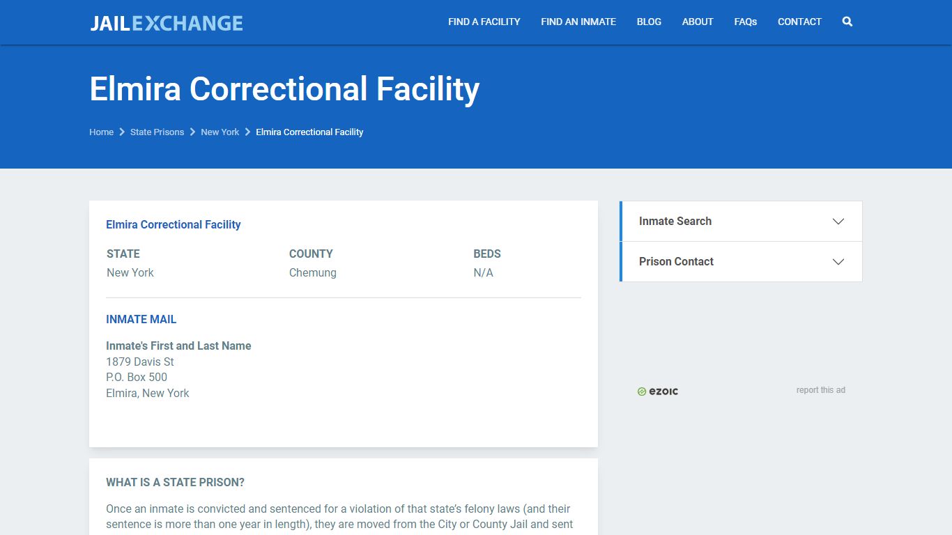 Elmira Correctional Facility Prisoner Search | Visitation ...
